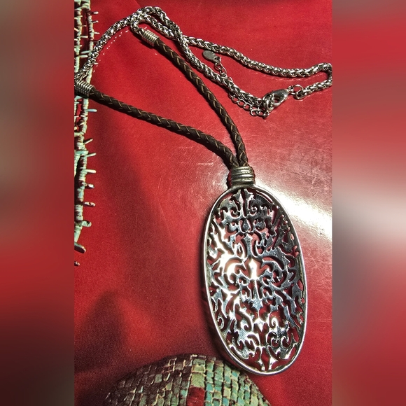 Silver Domed Oval Filagree Pendant Necklace 16-18" - Picture 2 of 5